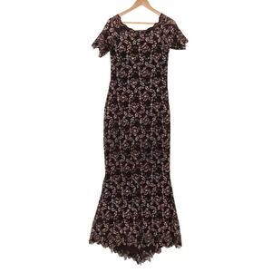 Sara Mique Metallic Lace Mermaid Gown Vtg Size S Espresso Brown Rose Gold NWT